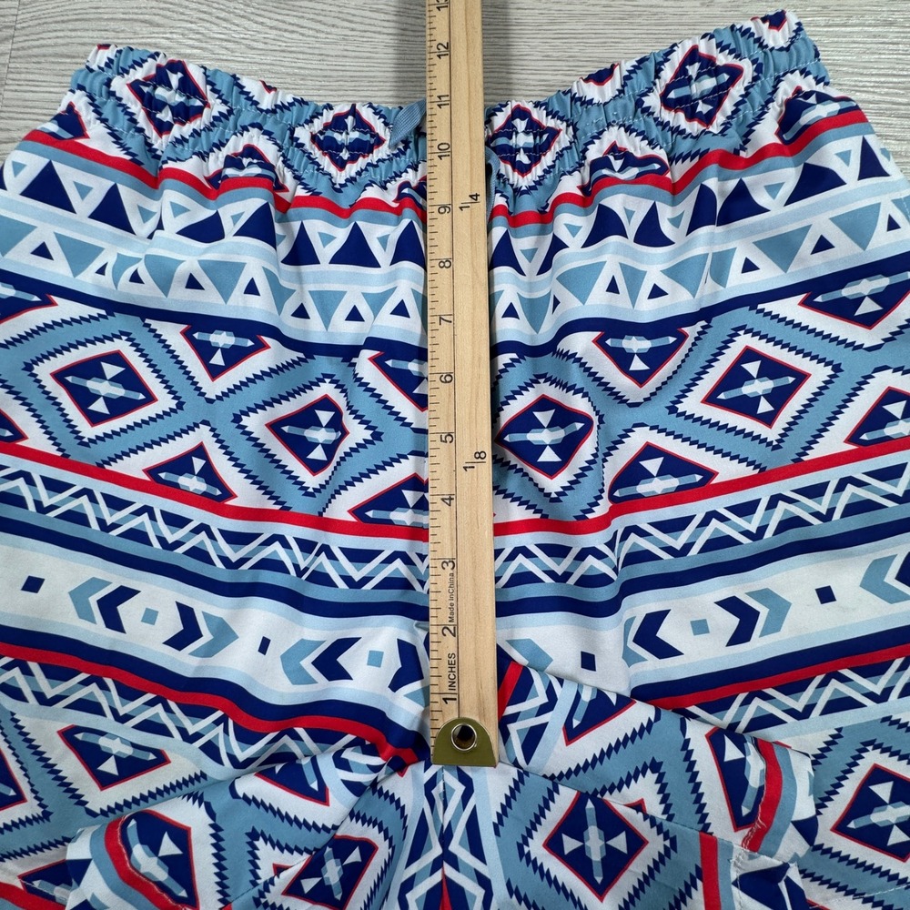 Meripex Mens Swim Trunks Southwestern Geometric Blue Red Medium Mesh Lined Short - Picture 5 of 10